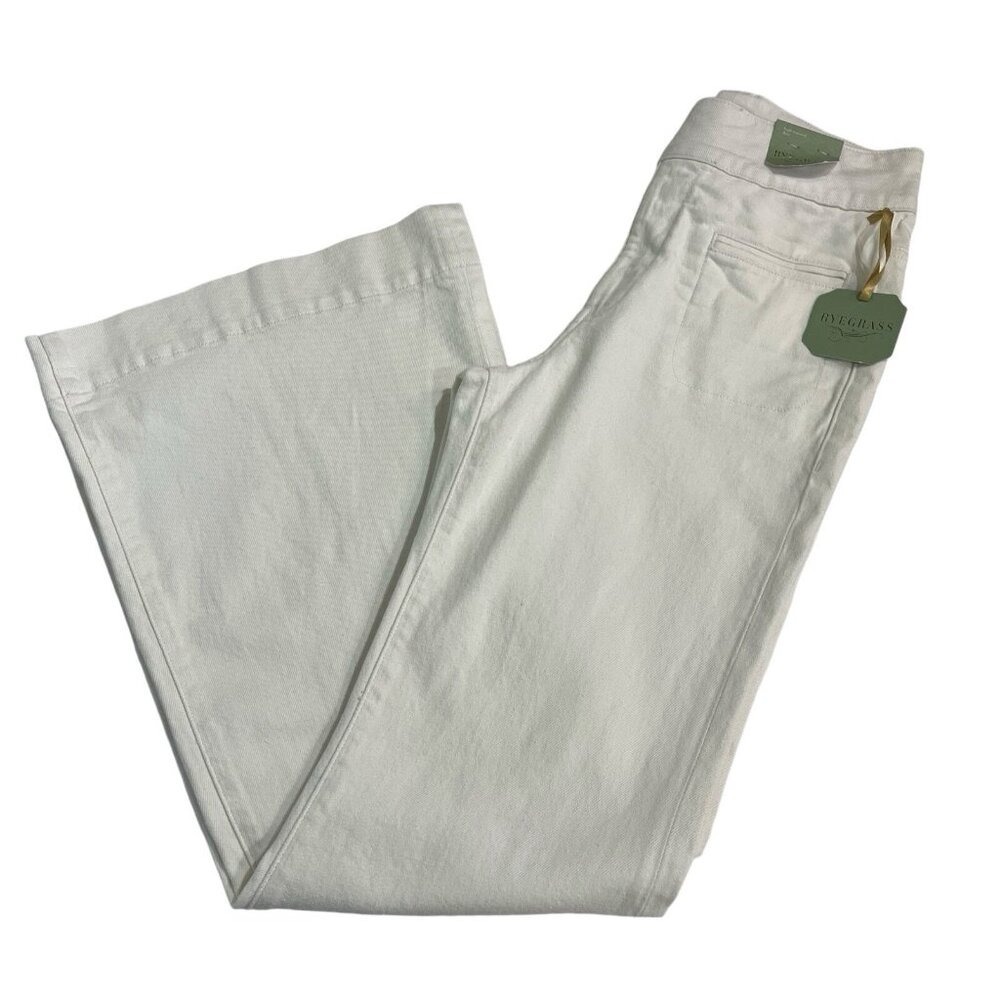 Ryegrass Jeans Womens 2 White Denim Wide Flare Leg High Waist Boho Festival